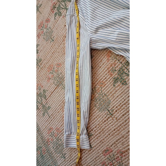 Calvin Klein Blue White Striped Tunic Button Down Blouse Roll Tab Sz L Tie Front - Picture 10 of 10